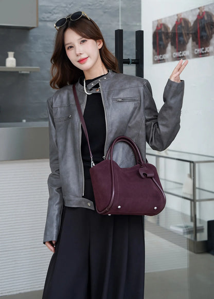 Genuine Top Layer Cowhide Suede Winged Tote Bag, Aidrani Retro Top Handle Handbag,Women Purse with Crossbody Strap for Daily Use