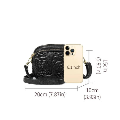 Aidrani Women's New Trendy Rose-Embossed Mom Bag - Top-Grain Leather (Genuine Leather), Double-Layer Shoulder & Crossbody Bag
