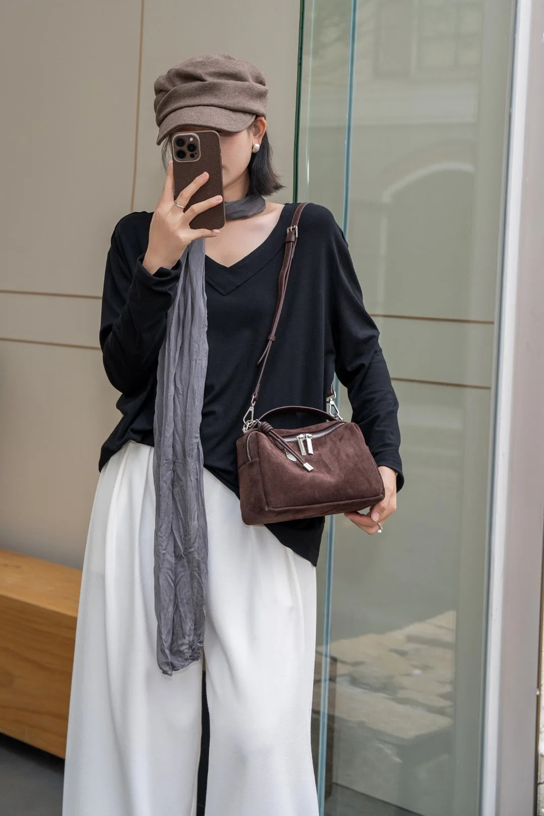 Suede Matte Leather Top Handle Crossbody Bag, Aidrani Retro Mini Handbag, Women Purse with Detachable Strap for Daily Use