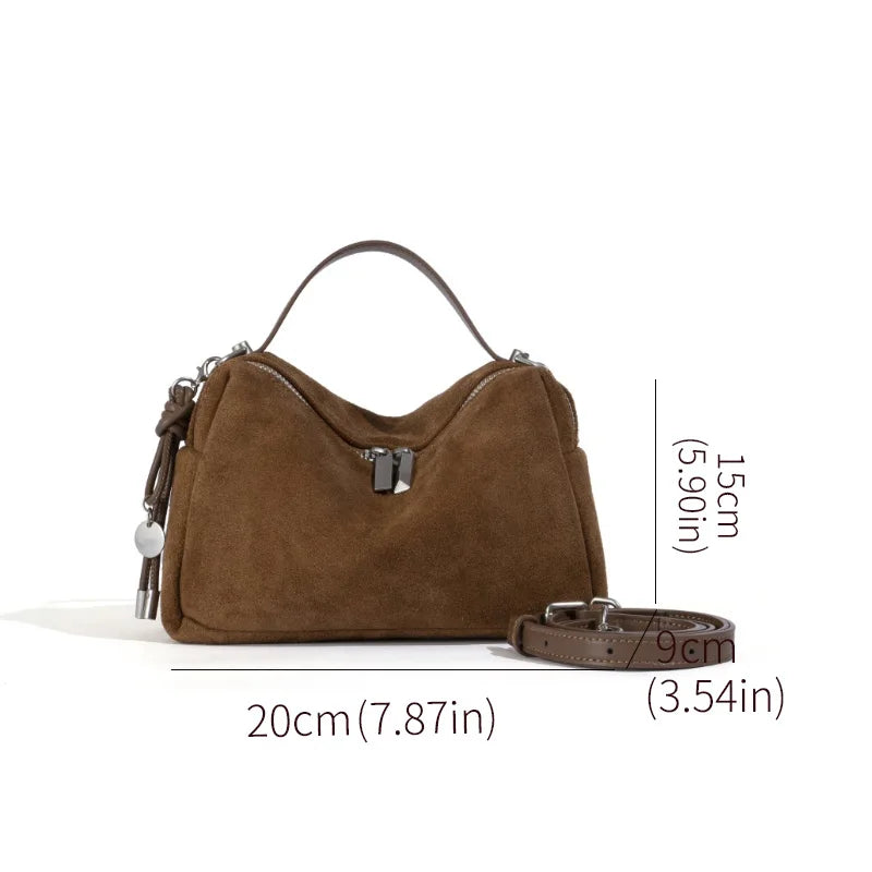 Suede Matte Leather Top Handle Crossbody Bag, Aidrani Retro Mini Handbag, Women Purse with Detachable Strap for Daily Use