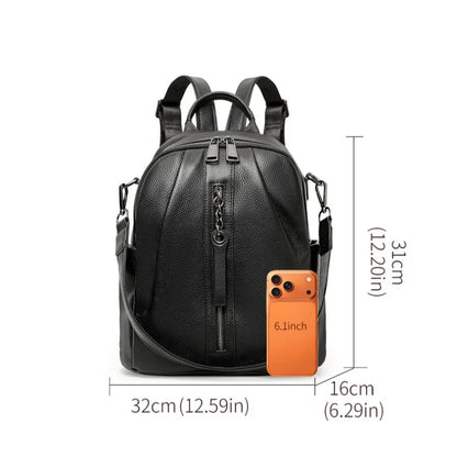 Genuine Cowhide Anti Theft Backpack Detachable Shoulder Strap Multi Pocket Ladies Leather Rucksack Daily Travel Shopping Work