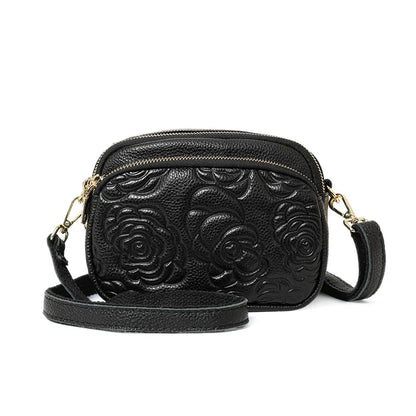 Aidrani Women's New Trendy Rose-Embossed Mom Bag - Top-Grain Leather (Genuine Leather), Double-Layer Shoulder & Crossbody Bag