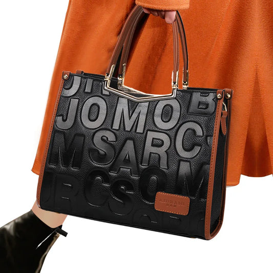 Aidrani 2026 New Trendy Genuine Leather Handbag for Women, Embossed Letter Cowhide Large Capacity Shoulder & Crossbody Bag