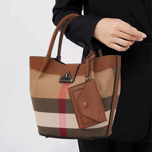 Aidrani Canvas with Leather Tote Bag, High-End Plaid Women's Bag, New 2026 Crossbody & Top Handle Bag for Mothers