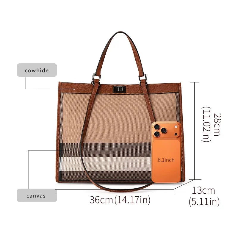 Aidrani 2026 New High-End Ladies Tote Bag, Color-Block Plaid Large-Capacity Handbag, Versatile Mommy Shoulder Bag