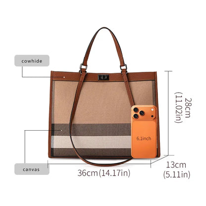 Aidrani 2026 New High-End Ladies Tote Bag, Color-Block Plaid Large-Capacity Handbag, Versatile Mommy Shoulder Bag