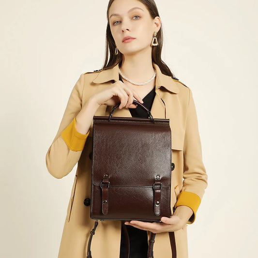 Genuine Cowhide New Laptop Backpack, Aidrani 15.6 Inch Business Rucksack, Vintage Leather Travel Bag for Women Work School