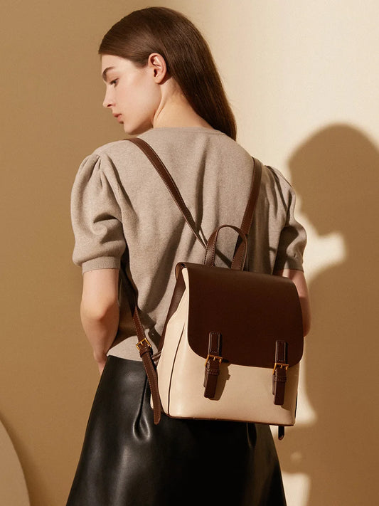 Genuine Cowhide New Leather Backpack, Aidrani Fashion Rucksack, Casual Shoulder Bag for Women Work Travel Daily Use