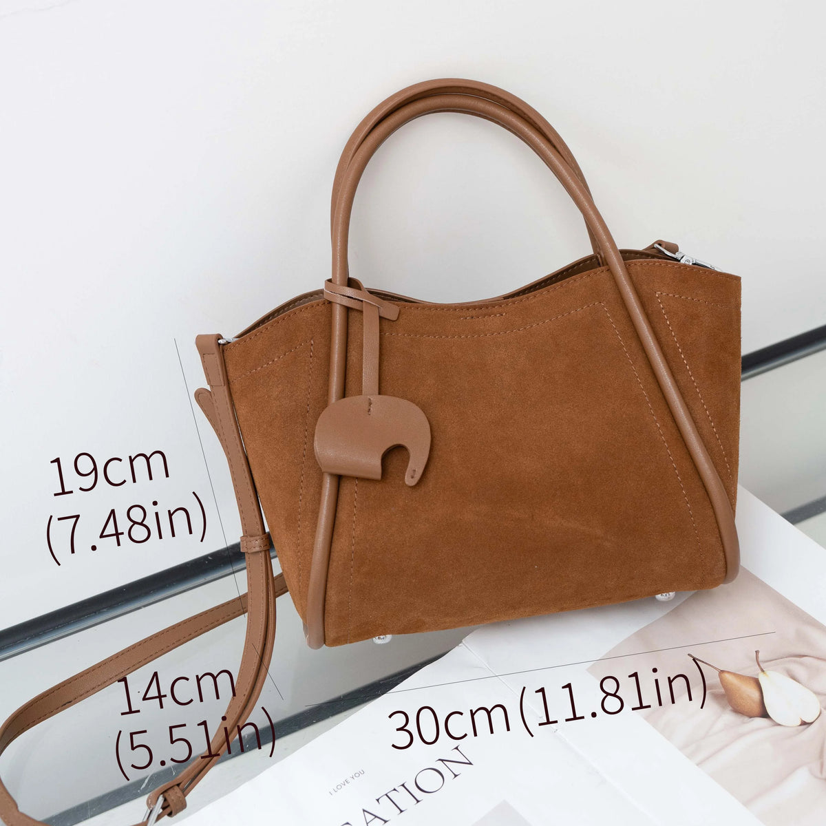 Genuine Top Layer Cowhide Suede Winged Tote Bag, Aidrani Retro Top Handle Handbag,Women Purse with Crossbody Strap for Daily Use