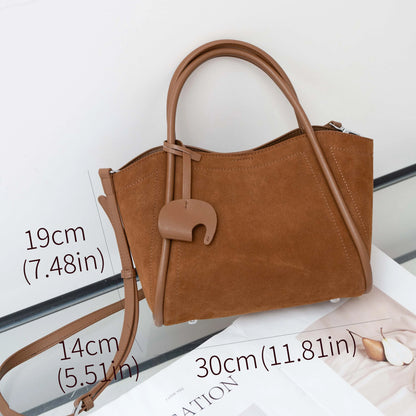 Genuine Top Layer Cowhide Suede Winged Tote Bag, Aidrani Retro Top Handle Handbag,Women Purse with Crossbody Strap for Daily Use