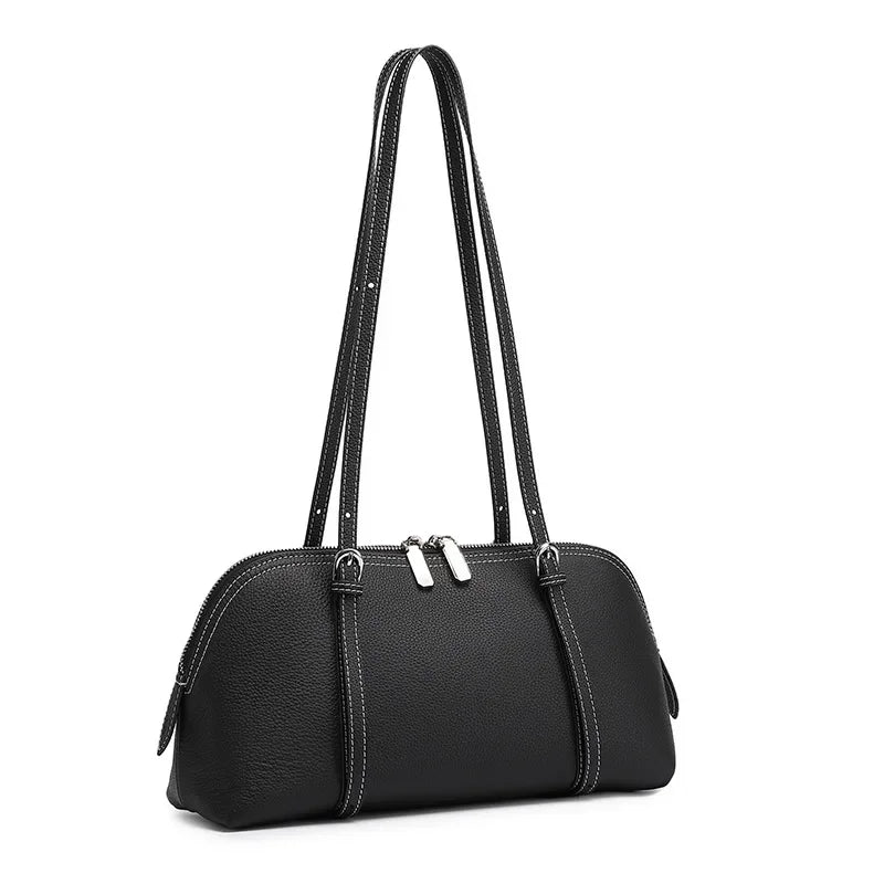 Aidrani Cowhide Retro Underarm Purse, Color Block Splicing, Adjustable Long Strap, Multi Inner Pockets, Fashion Ladies Daily