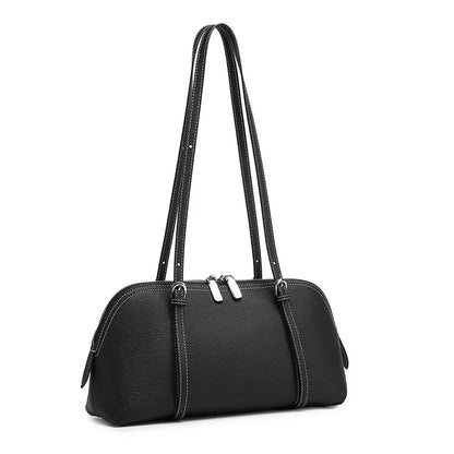 Aidrani Cowhide Retro Underarm Purse, Color Block Splicing, Adjustable Long Strap, Multi Inner Pockets, Fashion Ladies Daily
