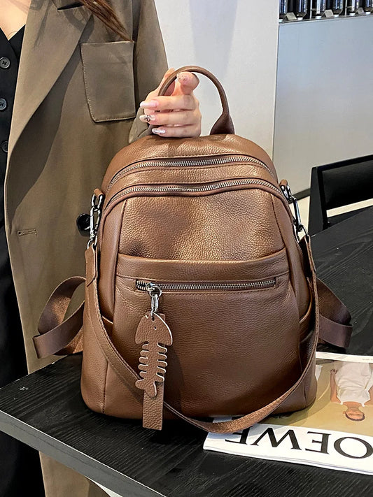 Genuine Cowhide New Casual Backpack, Aidrani Women Leather Rucksack, Fashion Shoulder Bag for Travel Work Daily Use
