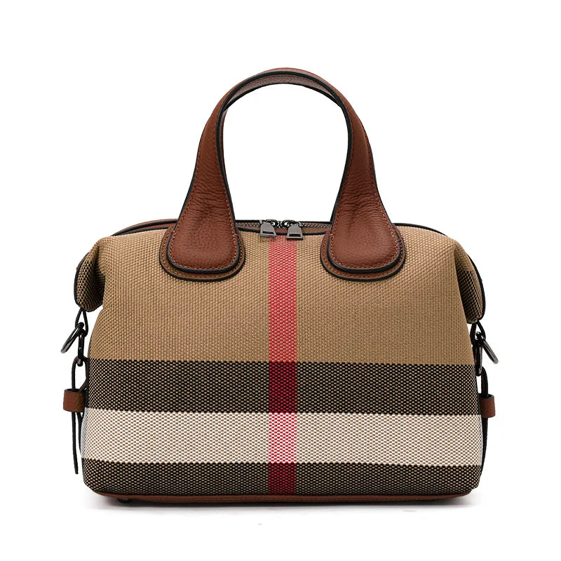 Aidrani 2026 New Checkered Ladies Handbag, Stylish Casual Large-Capacity Genuine Leather Tote Bag, Cowhide Trim Shoulder Bag