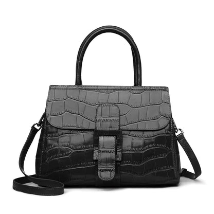 Aidrani Women Handbag, Genuine Cowhide Crocodile Pattern Top Handle Bag, Detachable Strap Crossbody Shoulder Purse, Multi Pocket