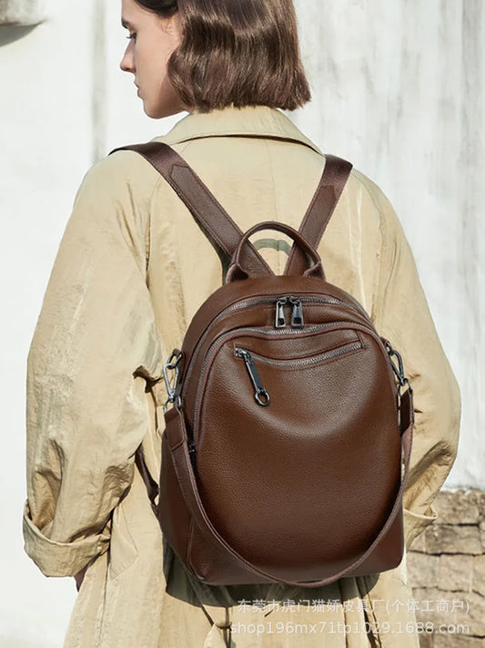 Genuine Cowhide New Women Backpack, Aidrani Fashion Leather Rucksack, Casual Shoulder Bag for Travel Work Daily Use