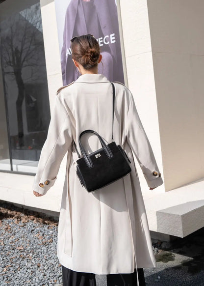 Genuine Top Layer Cowhide Suede Small Square Bag, Aidrani Retro Top Handle Handbag, Women Elegant Purse with Crossbody Strap for