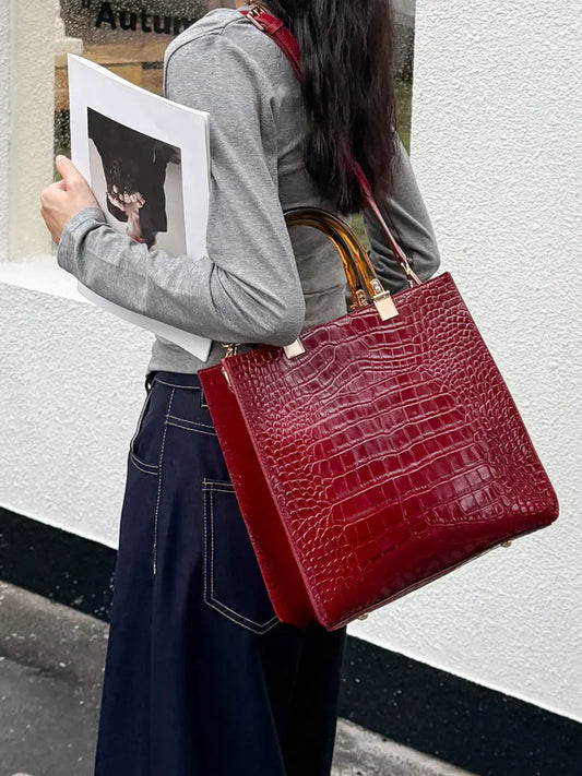 Aidrani Women Crocodile Print Tote Bag, Genuine Cowhide Top Handle Handbag, Designer Shoulder Purse for Work Office Party Daily