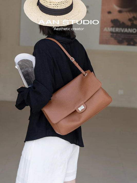 Genuine Cowhide New Women Shoulder Bag, Aidrani Fashion Leather Handbag, Casual Tote Bag for Travel Work Daily Use