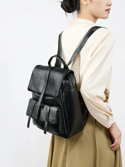 Genuine Cowhide New Women Backpack, Aidrani Fashion Leather Rucksack, Casual Shoulder Bag for Travel Work Daily Use