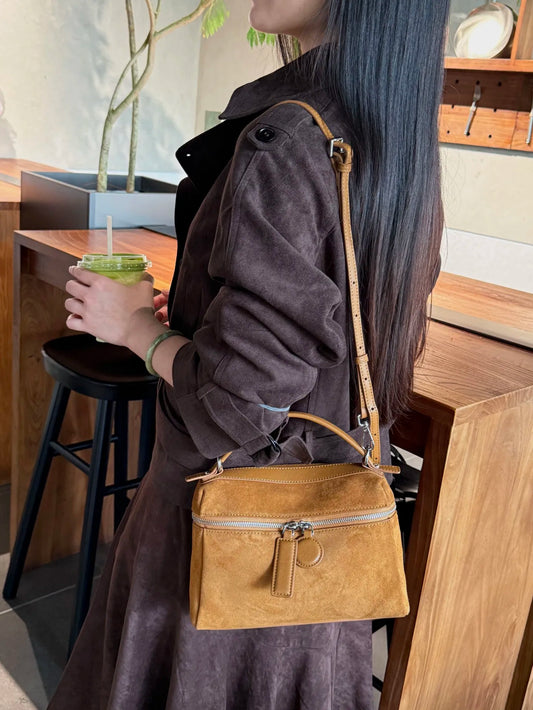 Suede Matte Leather Top Handle Crossbody Bag, Aidrani Retro Casual Handbag, Women Purse with Detachable Strap for Daily Use