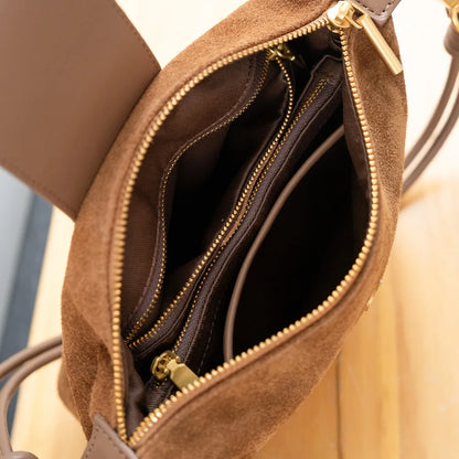 Top Layer Cowhide Suede Matte Flap Bag, Aidrani Vintage Top Handle Handbag, Women Casual Purse for Shopping Travel Office