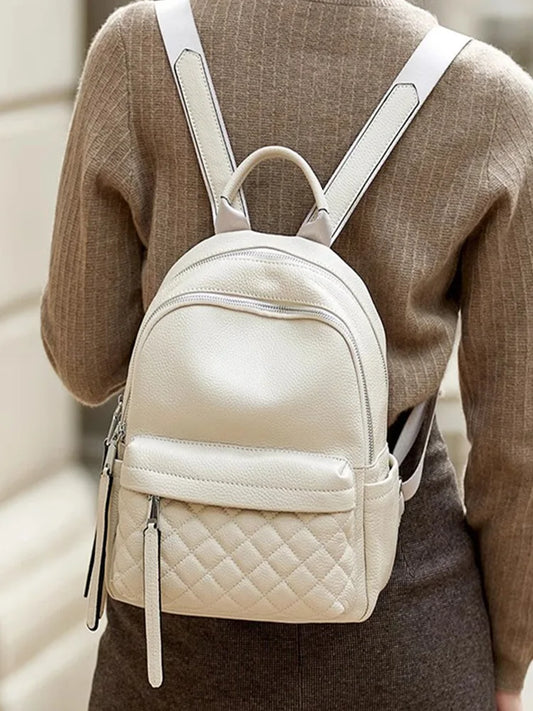 Genuine Cowhide New Quilted Backpack, Aidrani Women Leather Rucksack, Casual Daypack for Travel Shopping Daily Use