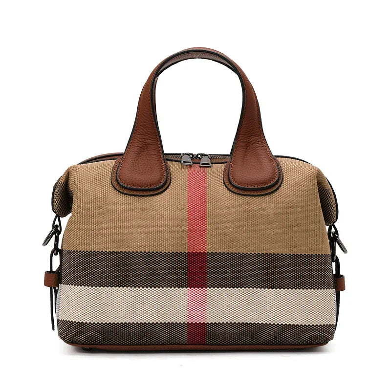 Aidrani 2026 New Checkered Ladies Handbag, Stylish Casual Large-Capacity Genuine Leather Tote Bag, Cowhide Trim Shoulder Bag