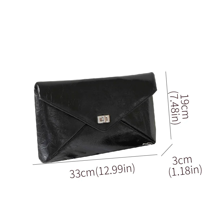 Genuine Cowhide Envelope Clutch Bag, Metal Lock Crossbody Purse,Aidrani Women Leather Handbag for Party Wedding Dinner Daily Use