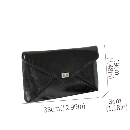 Genuine Cowhide Envelope Clutch Bag, Metal Lock Crossbody Purse,Aidrani Women Leather Handbag for Party Wedding Dinner Daily Use