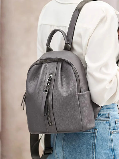Genuine Cowhide New Women Backpack, Aidrani Fashion Leather Rucksack, Casual Shoulder Bag for Travel Work Daily Use