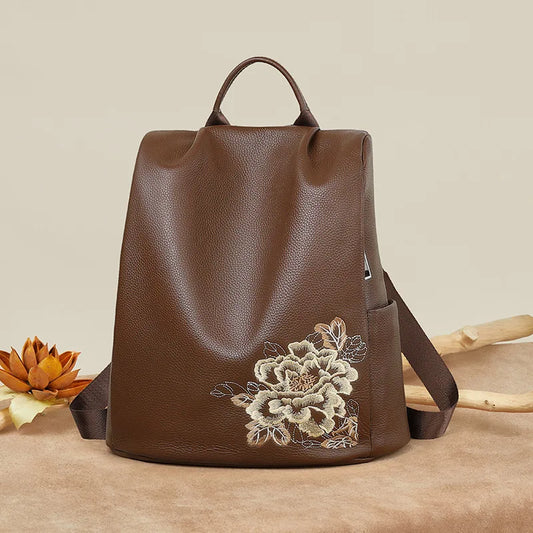 Genuine Cowhide New Women Backpack, Aidrani Fashion Leather Rucksack, Casual Shoulder Bag for Travel Work Daily Use