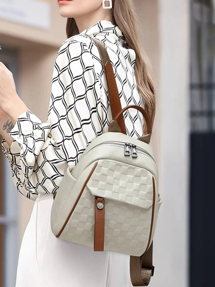 Genuine Cowhide New Women Backpack, Aidrani Fashion Leather Rucksack, Casual Shoulder Bag for Travel Work Daily Use