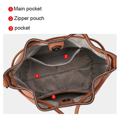 Aidrani New Style Textured Genuine Leather Bucket Bag for Women, Drawstring Closure, Color Block Fashion Shoulder Handbag