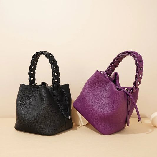 New top layer cowhide bucket bag Aidrani leather commuting versatile single shoulder crossbody elegant handbag