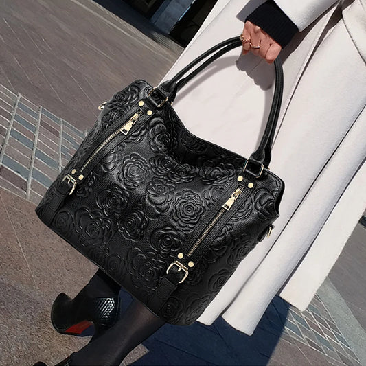 Aidrani 2026 New Floral Embossed Leather Handbag for Women, Large Capacity High-End Cowhide Shoulder Tote Bag, Ideal for Daily