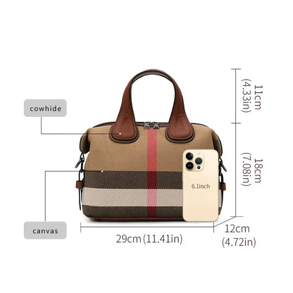 Aidrani 2026 New Checkered Ladies Handbag, Stylish Casual Large-Capacity Genuine Leather Tote Bag, Cowhide Trim Shoulder Bag