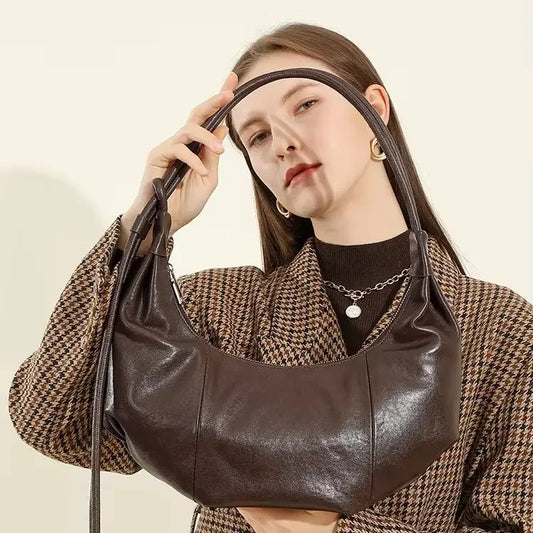 Aidrani Casual Daily Travel Hobo Purse for Women, Soft Cowhide Compact Shoulder Handbag, Multi-Pocket Underarm Bag