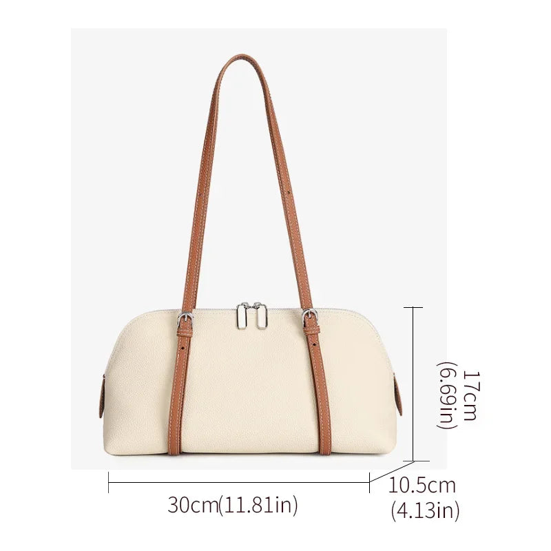 Aidrani Cowhide Retro Underarm Purse, Color Block Splicing, Adjustable Long Strap, Multi Inner Pockets, Fashion Ladies Daily