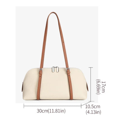 Aidrani Cowhide Retro Underarm Purse, Color Block Splicing, Adjustable Long Strap, Multi Inner Pockets, Fashion Ladies Daily