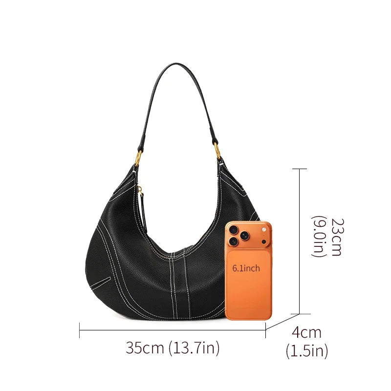 Aidrani 2026 New Style Leather Crescent Underarm Bag for Women, Large-Capacity Versatile Commuter Shoulder Bag for Mothers
