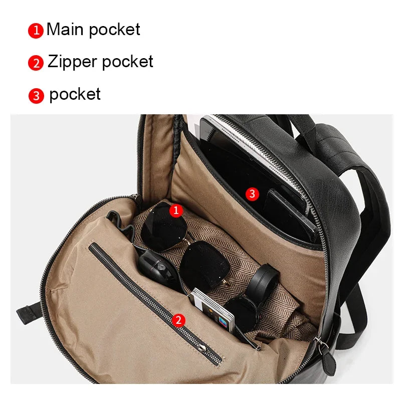 Aidrani First-Layer Cowhide Backpack Men's Large-Capacity Computer Bag Business Travel Leisure Travel Backpack