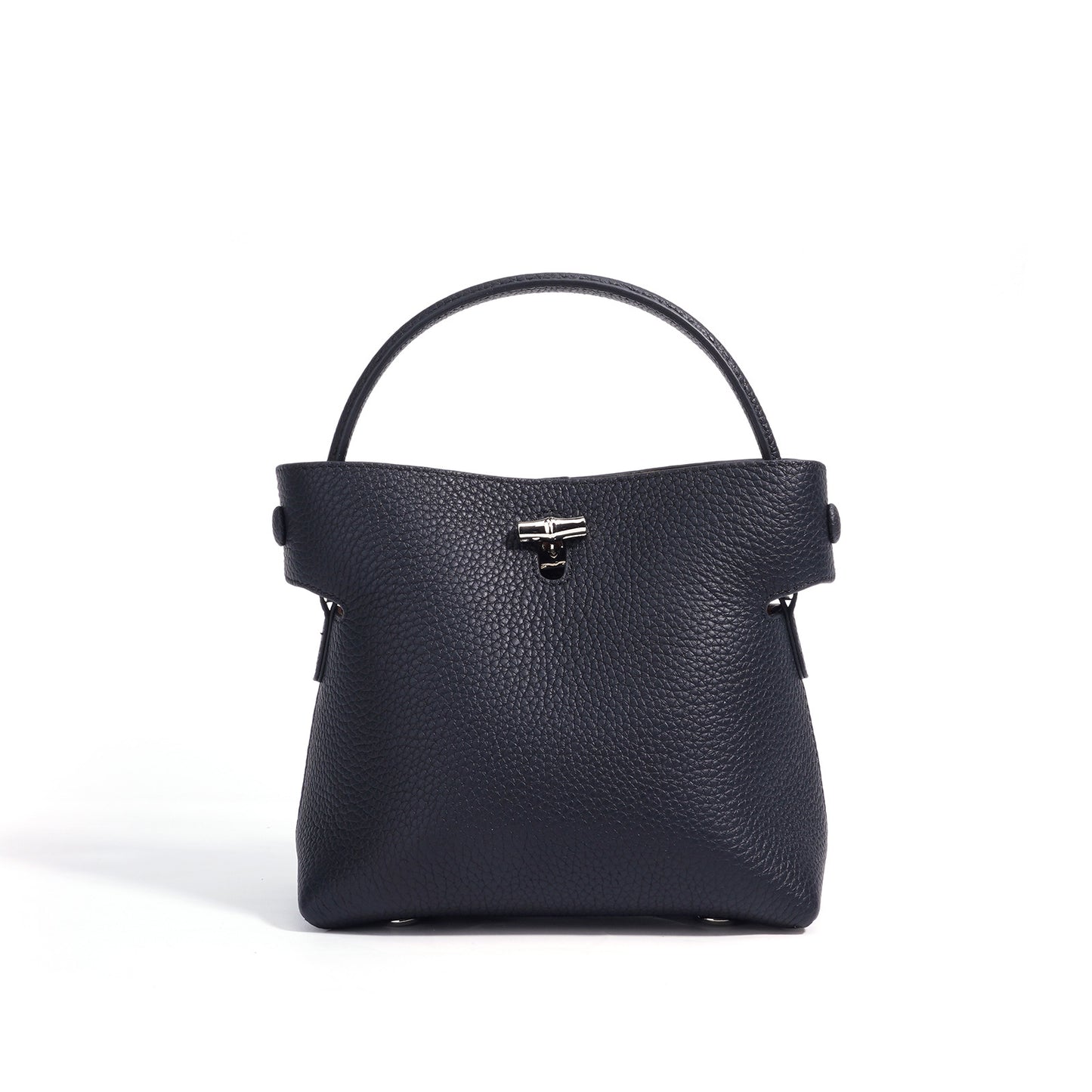 Genuine Cowhide Pebbled Mini Bucket Handbag,Detachable Adjustable Crossbody Strap Twist Lock Multi Compartment Womens Two Way Carry Purse