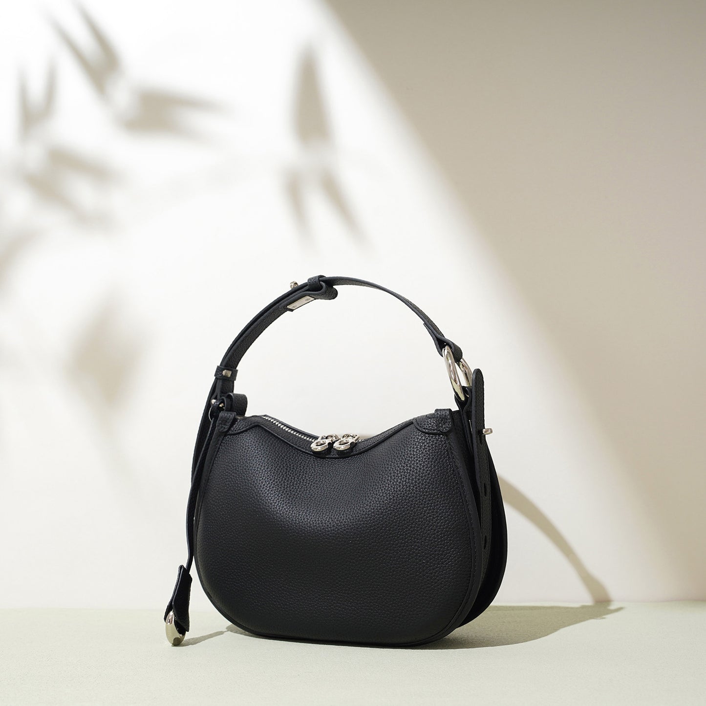 Genuine Cowhide Grain Crescent Hobo Bag,Dual Adjustable Leather Straps Multi Compartment Womens Crossbody Shoulder Purse