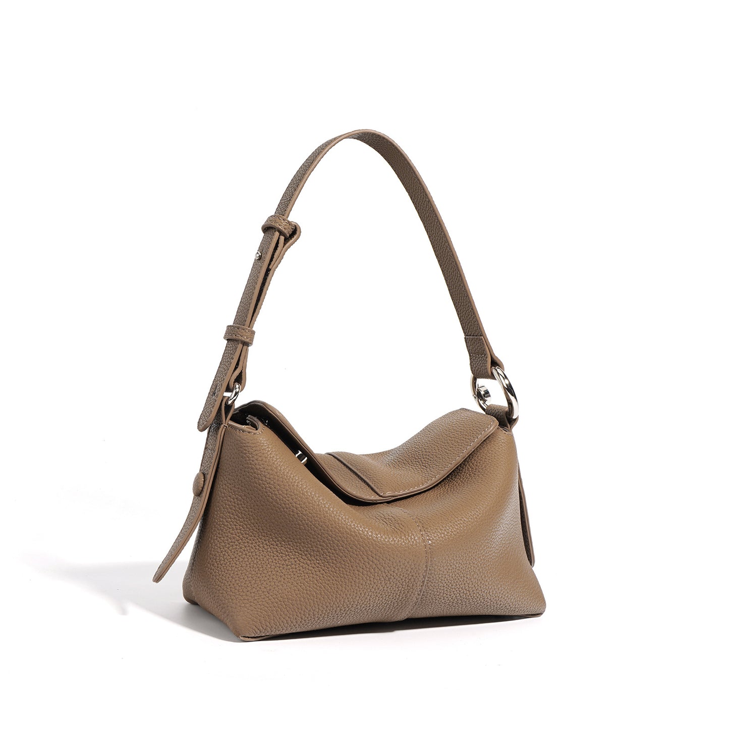 Genuine Cowhide Pebbled Horizontal Hobo Shoulder Bag,Adjustable Strap Extension Magnetic Flap Multi Compartment Womens Two Way Carry Purse