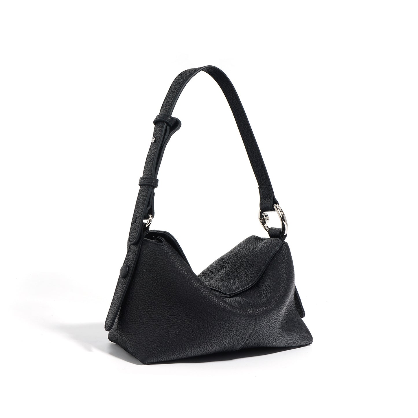 Genuine Cowhide Pebbled Horizontal Hobo Shoulder Bag,Adjustable Strap Extension Magnetic Flap Multi Compartment Womens Two Way Carry Purse