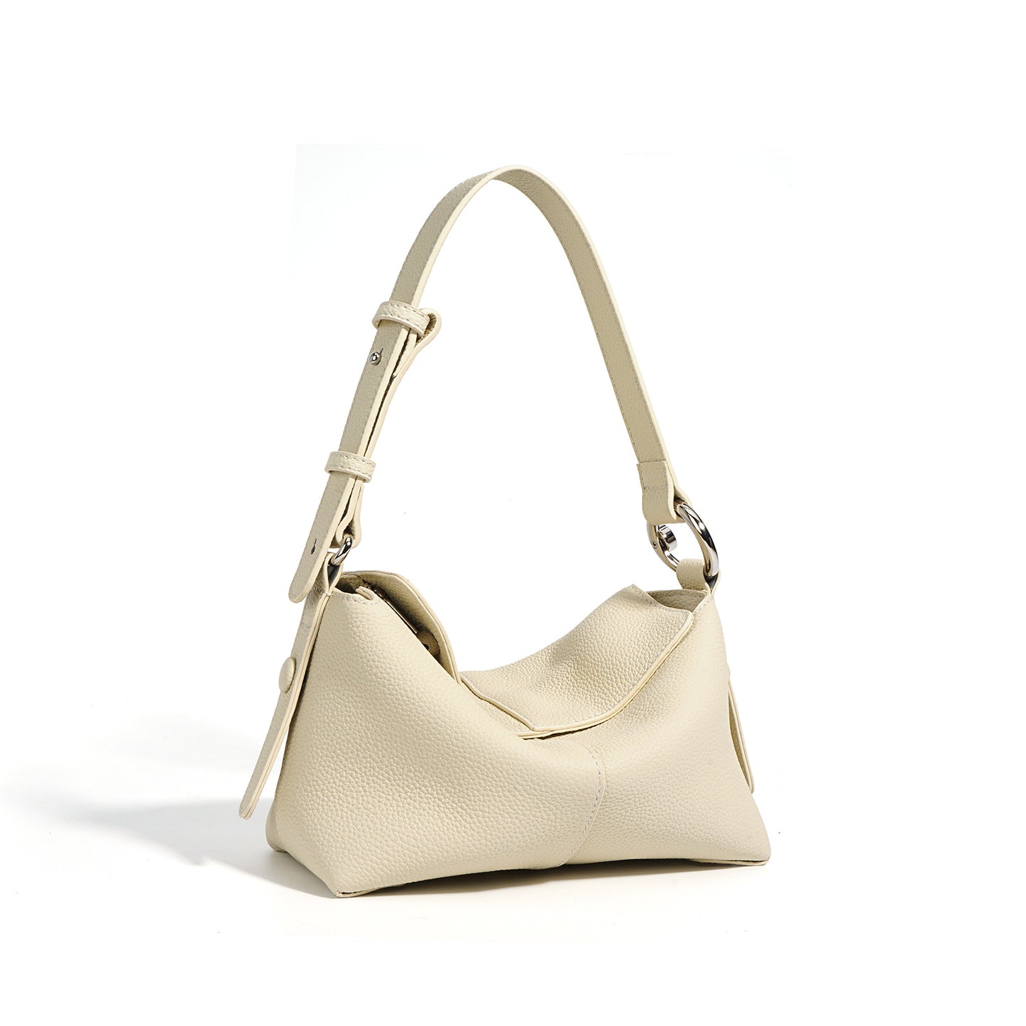 Genuine Cowhide Pebbled Horizontal Hobo Shoulder Bag,Adjustable Strap Extension Magnetic Flap Multi Compartment Womens Two Way Carry Purse