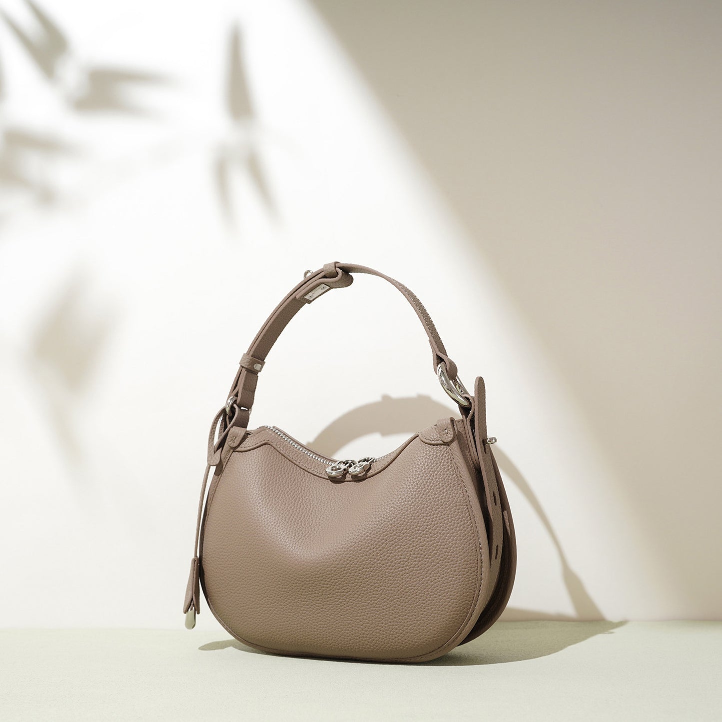 Genuine Cowhide Grain Crescent Hobo Bag,Dual Adjustable Leather Straps Multi Compartment Womens Crossbody Shoulder Purse