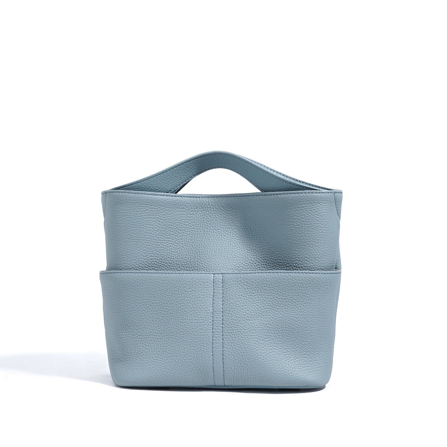 Genuine Cowhide Lightweight Mini Tote Handbag,Adjustable Shoulder Strap Open Top Multi Layer Storage Minimal Daily Womens Crossbody Bucket Bag