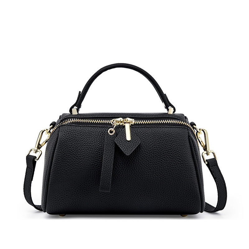 Genuine Cowhide Pebbled Mini Pillow Handbag,Adjustable Detachable Crossbody Strap Double Zipper Multi Compartment Womens Two Way Carry Purse
